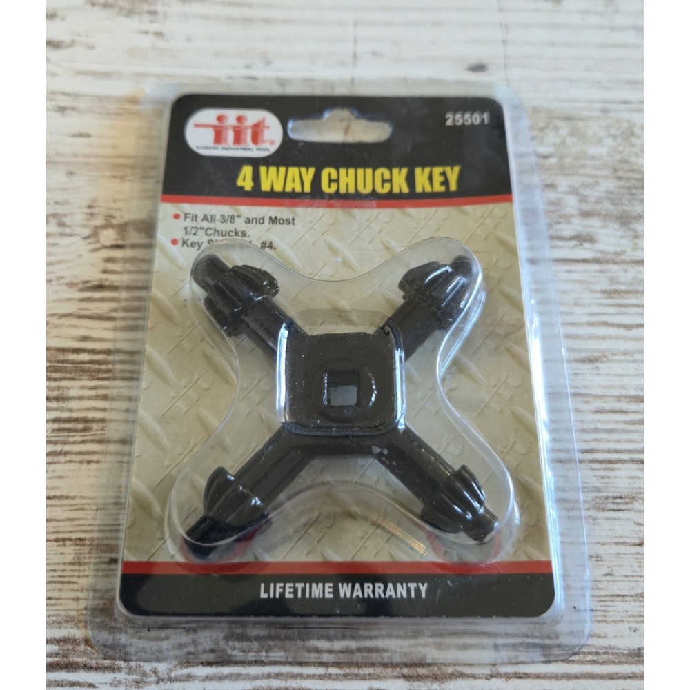 IIT 25501 4-Way Universal Drill Chuck Key Fits 3/8" & 1/2" Chuck - New Sealed